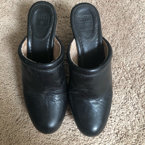 Frye Black leather mid-heel clogs - Picture 3 of 6